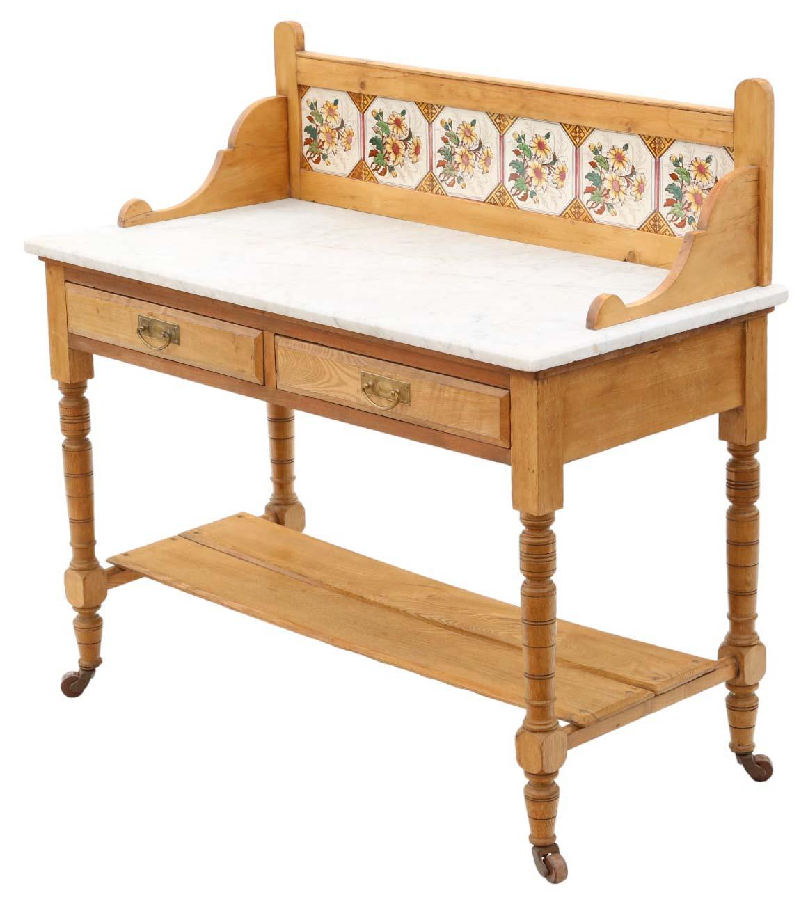 19th Century Ash, Pine, and Marble Washstand Antique Table Writing Dressing Side 4