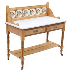 19th Century Ash, Pine, and Marble Washstand Antique Table Writing Dressing Side