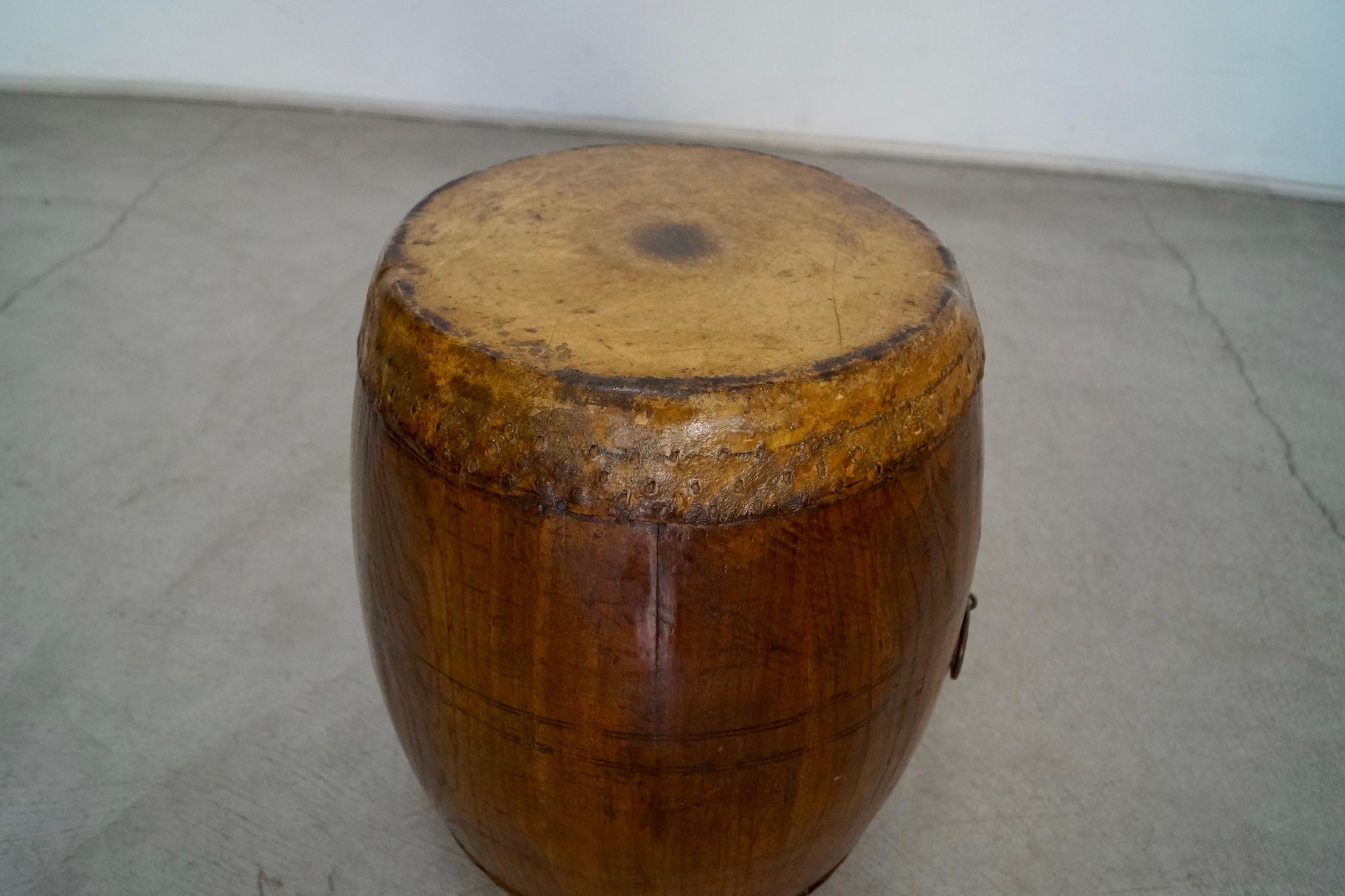 19th Century Asian Antique Leather Drum Stool Table For Sale 10