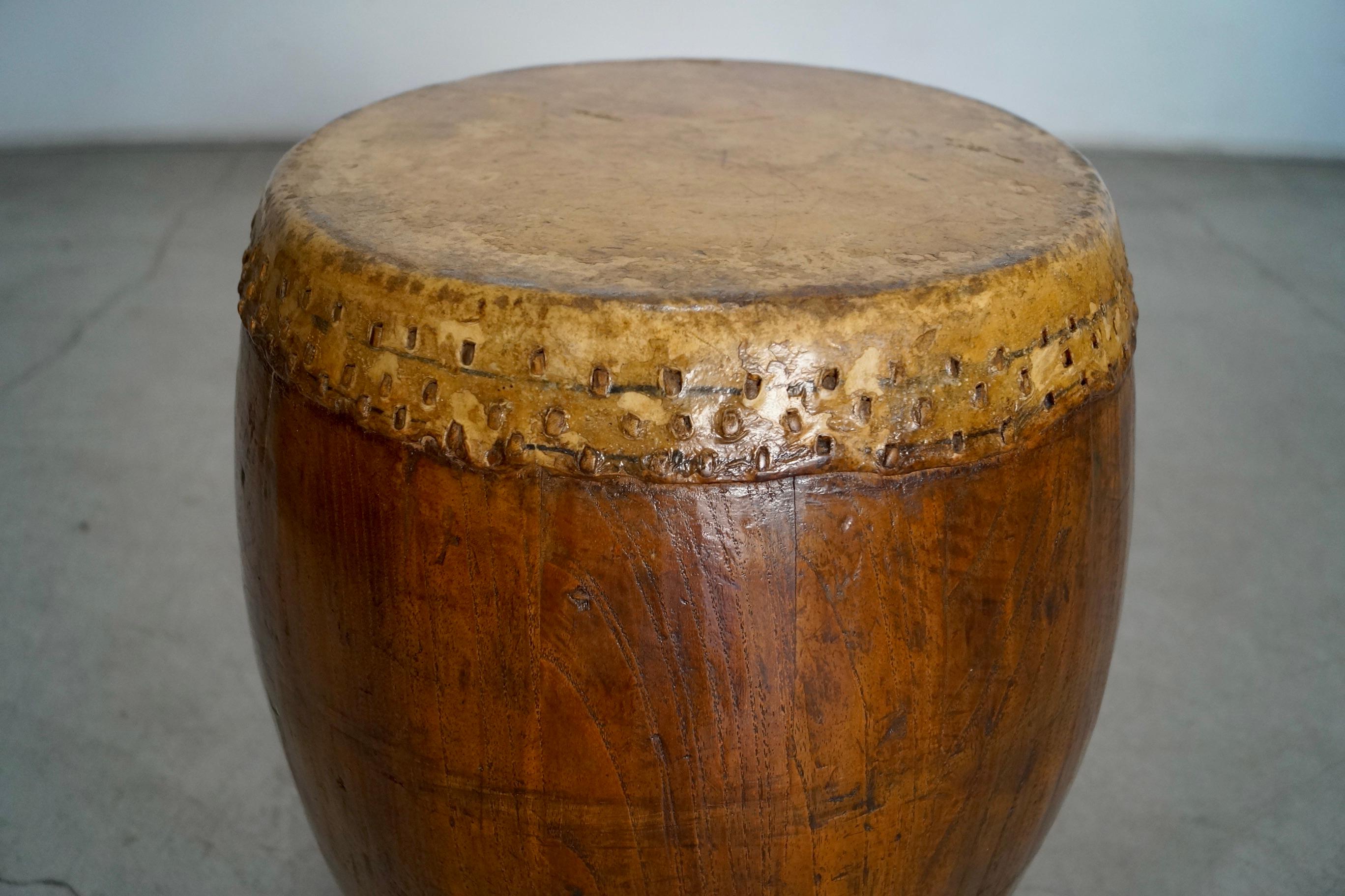 19th Century Asian Antique Leather Drum Stool Table For Sale 14