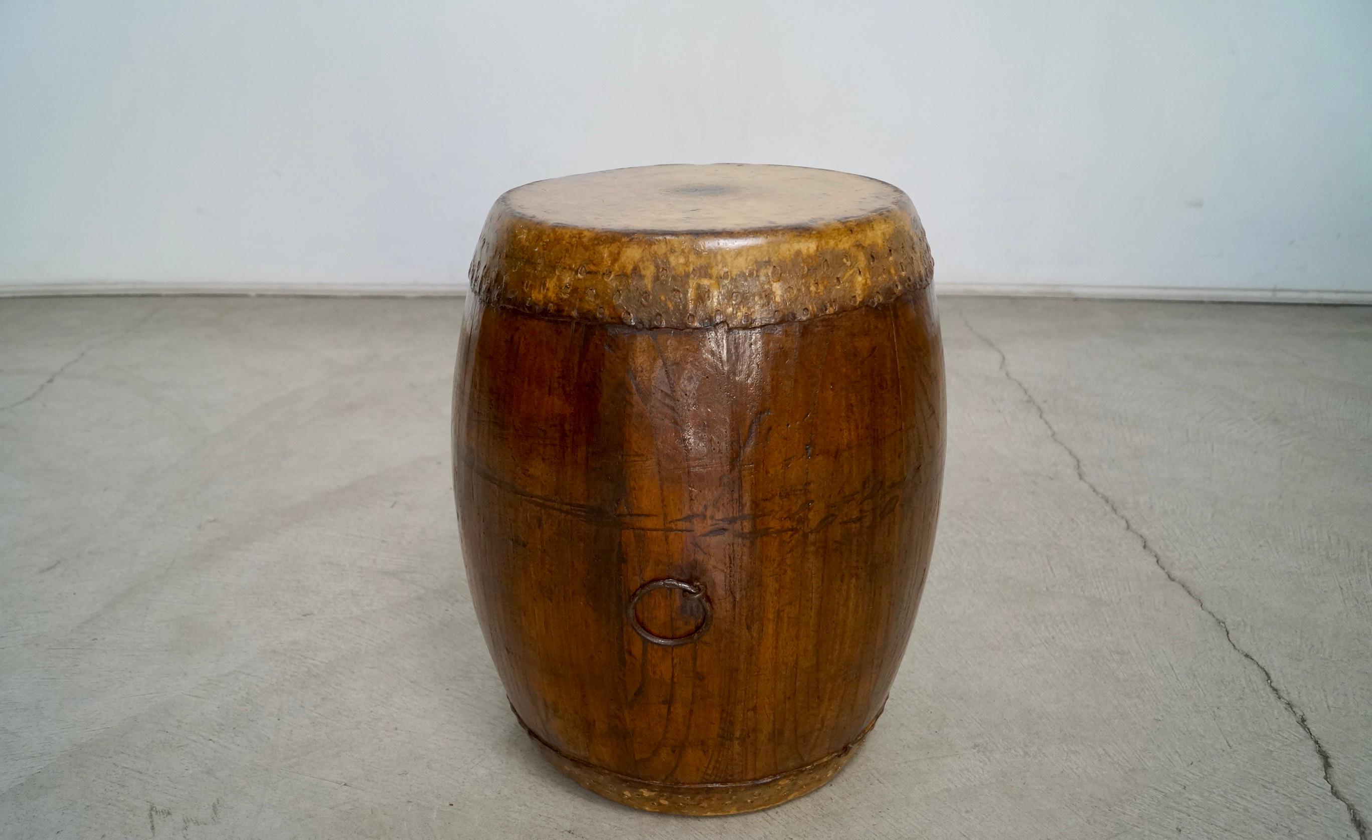 19th Century Asian Antique Leather Drum Stool Table For Sale 3