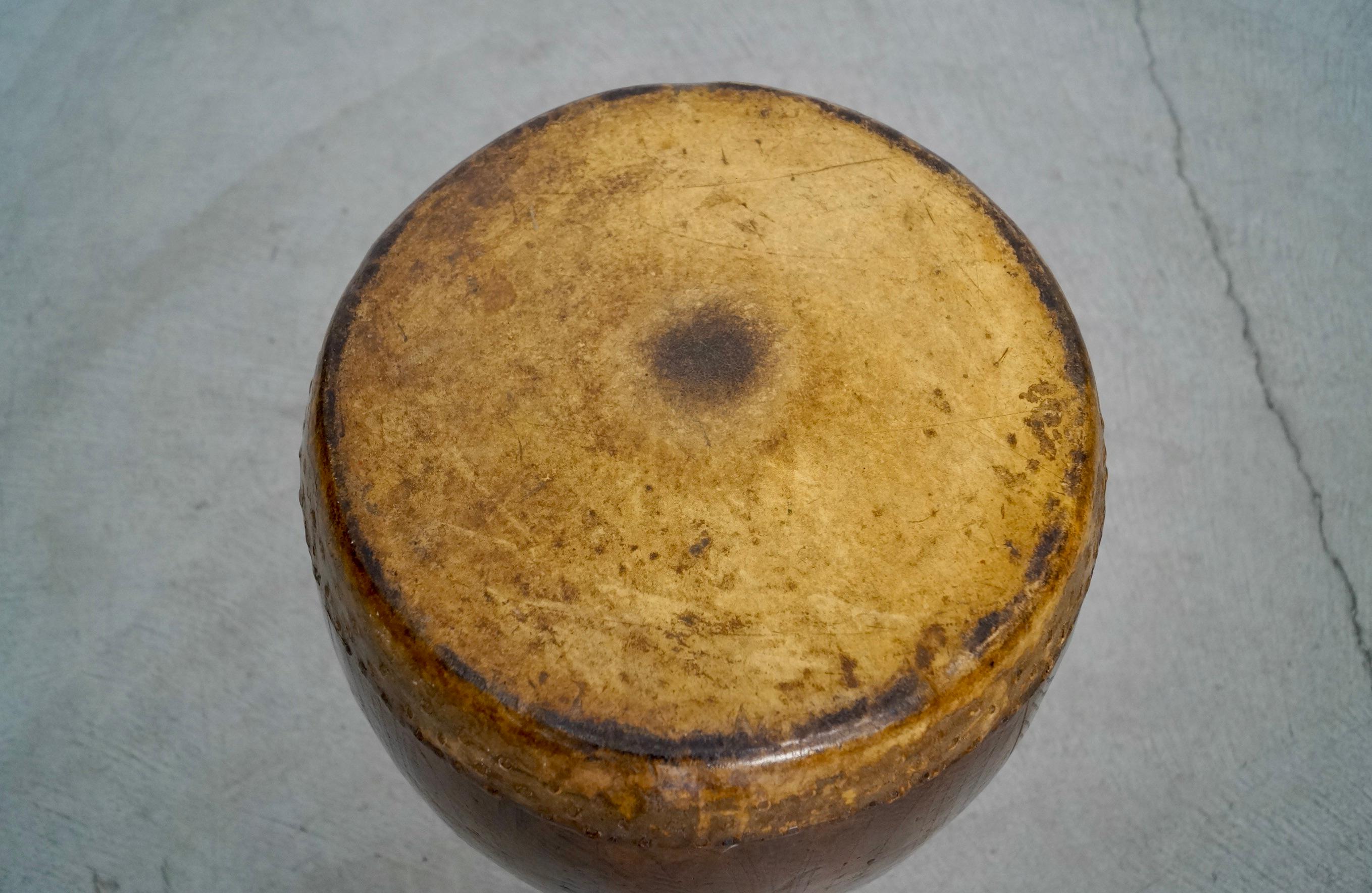 19th Century Asian Antique Leather Drum Stool Table For Sale 4