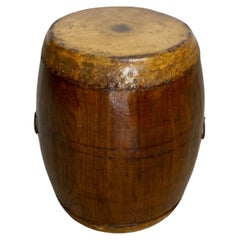 Table tabouret tambour en cuir antique asiatique du 19e siècle
