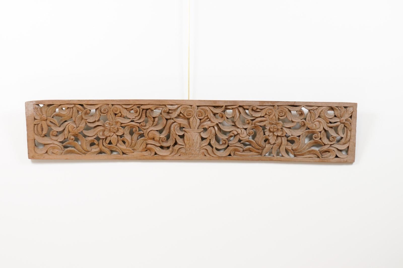19th Century Asian Architectural transom panel with pierced carved foliage.