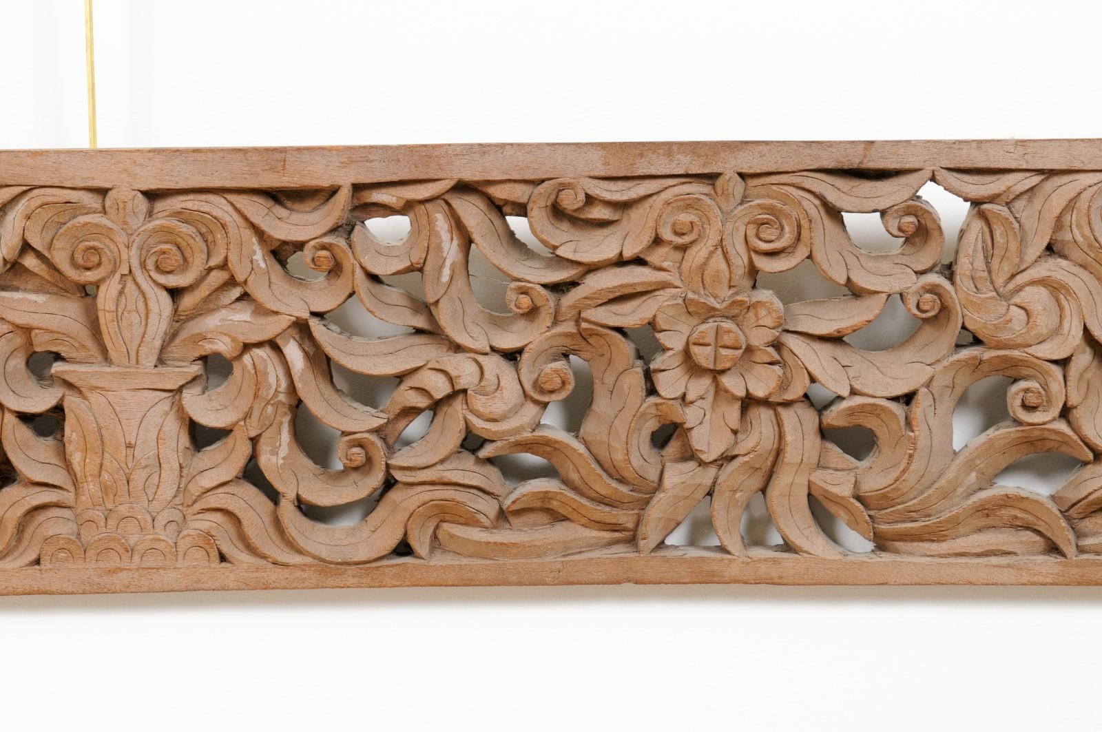 19th Century Asian Architectural Transom Panel with Pierced Carved Foliage For Sale 1