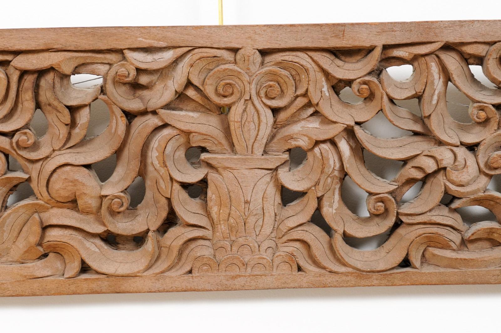 19th Century Asian Architectural Transom Panel with Pierced Carved Foliage For Sale 5