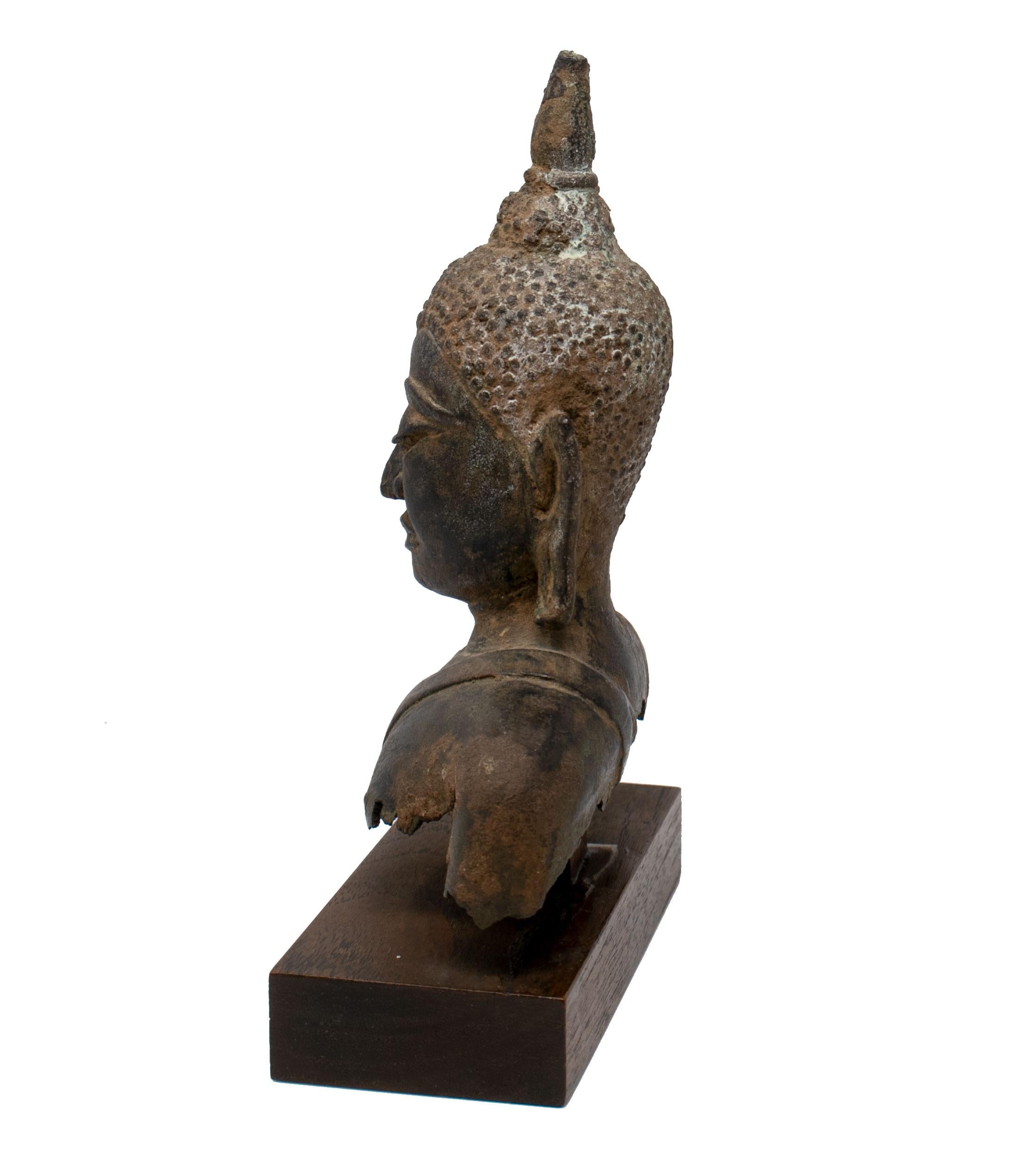 19th Century Asian Bronze Buddha Torso on a Wooden Pedestal 1
