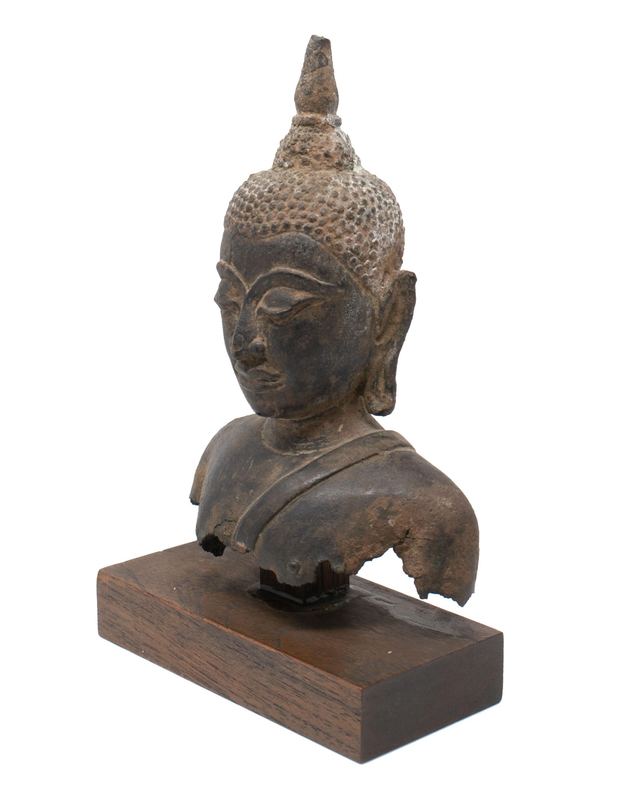 19th Century Asian Bronze Buddha Torso on a Wooden Pedestal 2