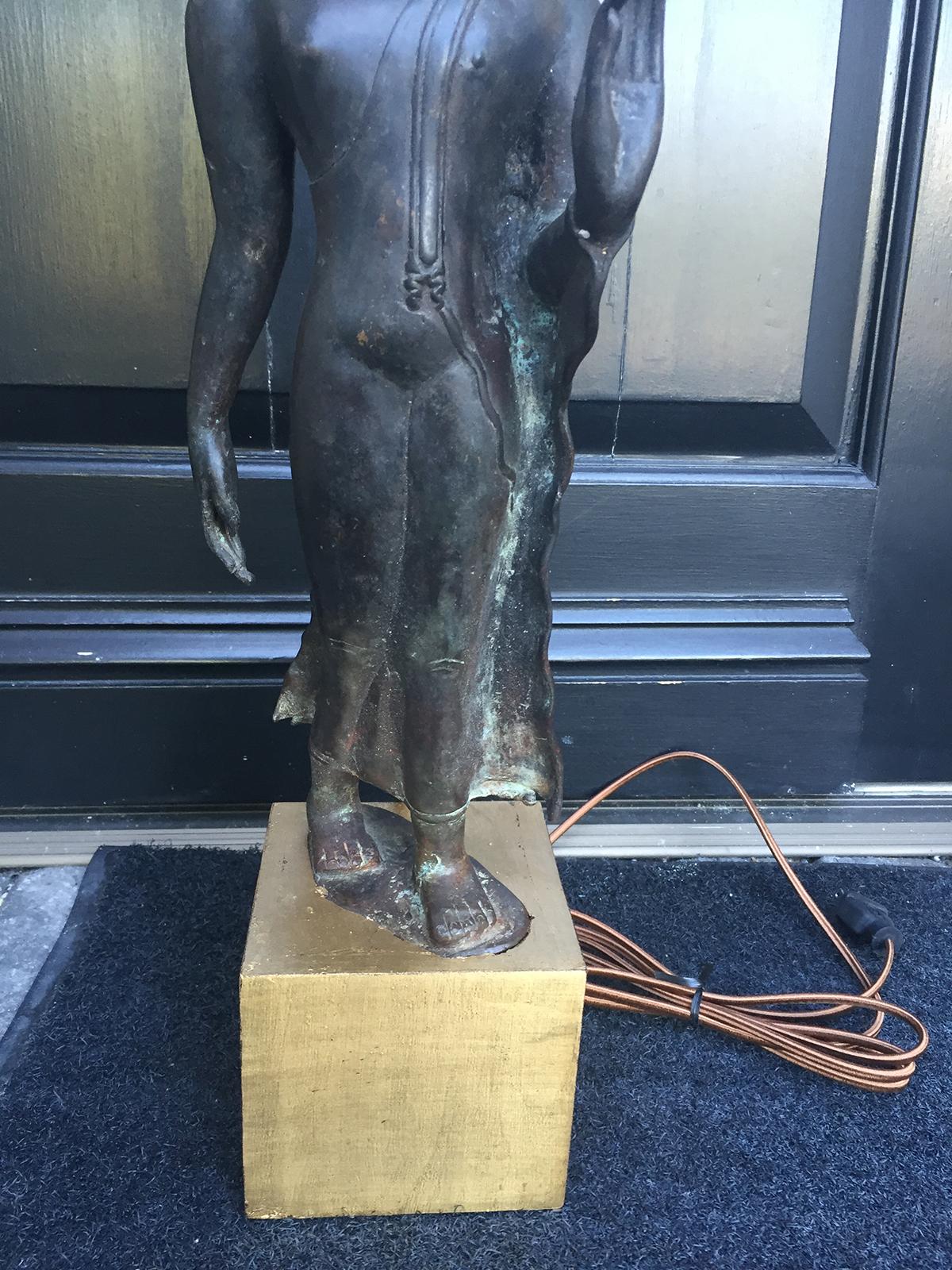19th Century Asian Bronze Figure as Lamp on Custom Giltwood Base In Good Condition In Atlanta, GA