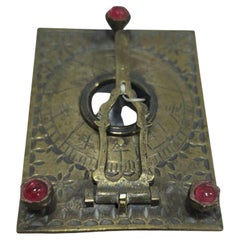 19th Century Asian Bronze Portable Sundial with Semi-Precious Stones Antique 19th Century Asian Bronze Portable Sundial with Semi-Precious Stones