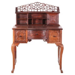 Antique 19th Century Asian Carved Hardwood Desk Writing Table