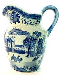 19th Century Asian Ceramic Glaze Blue & White Celadon Beverage Pitcher