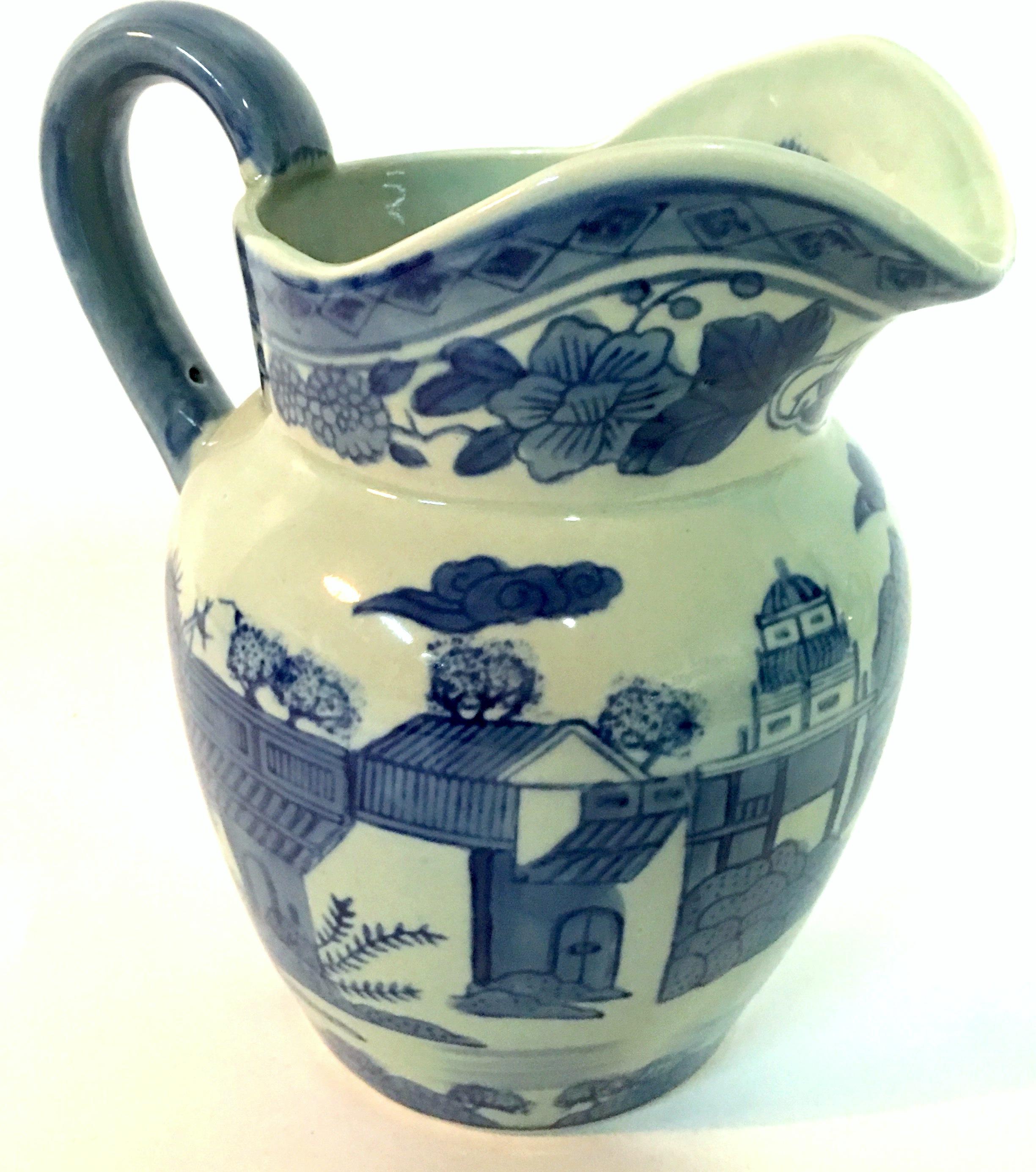 19th Century Asian Ceramic Glaze Blue & White Celadon Beverage Pitcher In Good Condition For Sale In West Palm Beach, FL