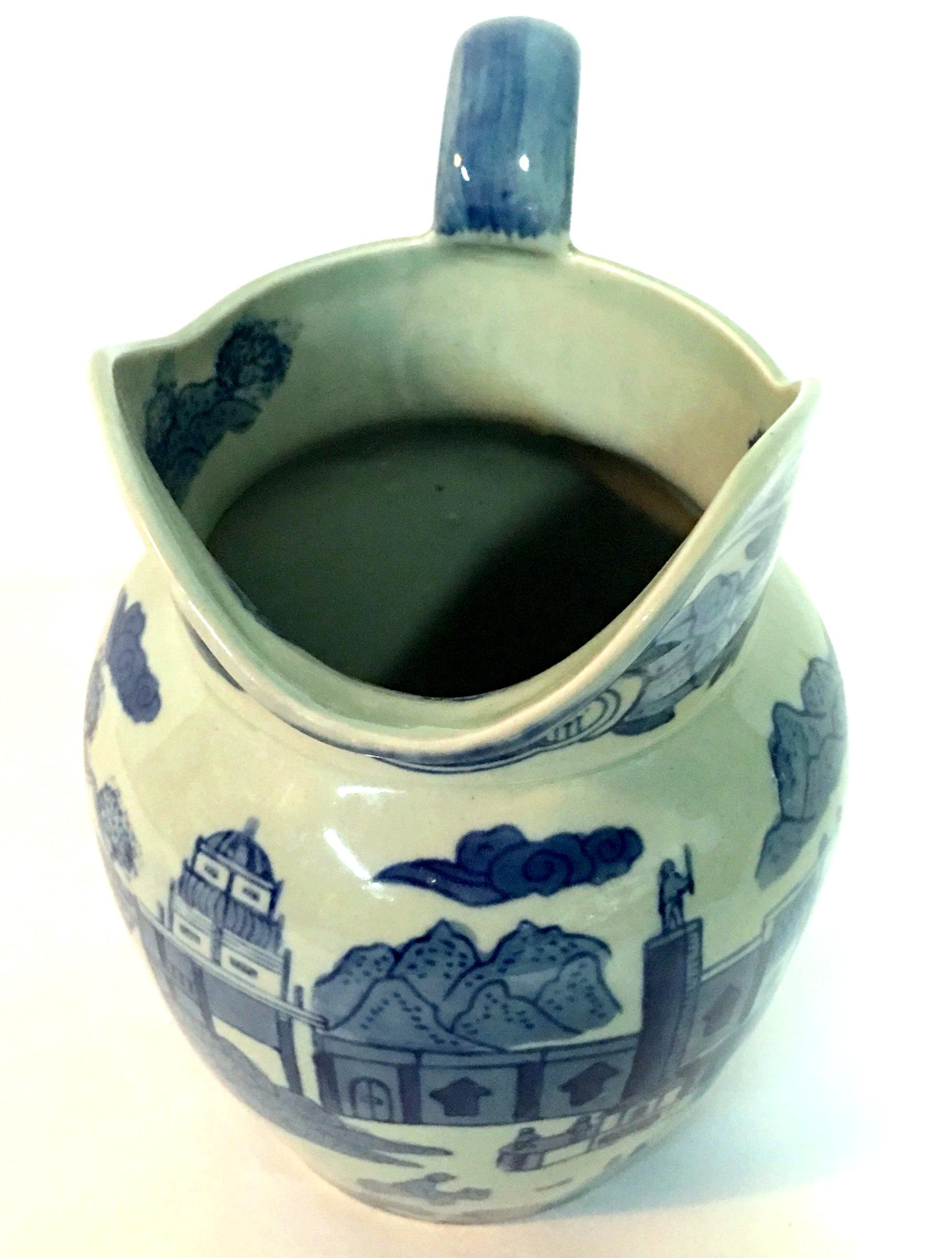 19th Century Asian Ceramic Glaze Blue & White Celadon Beverage Pitcher For Sale 1