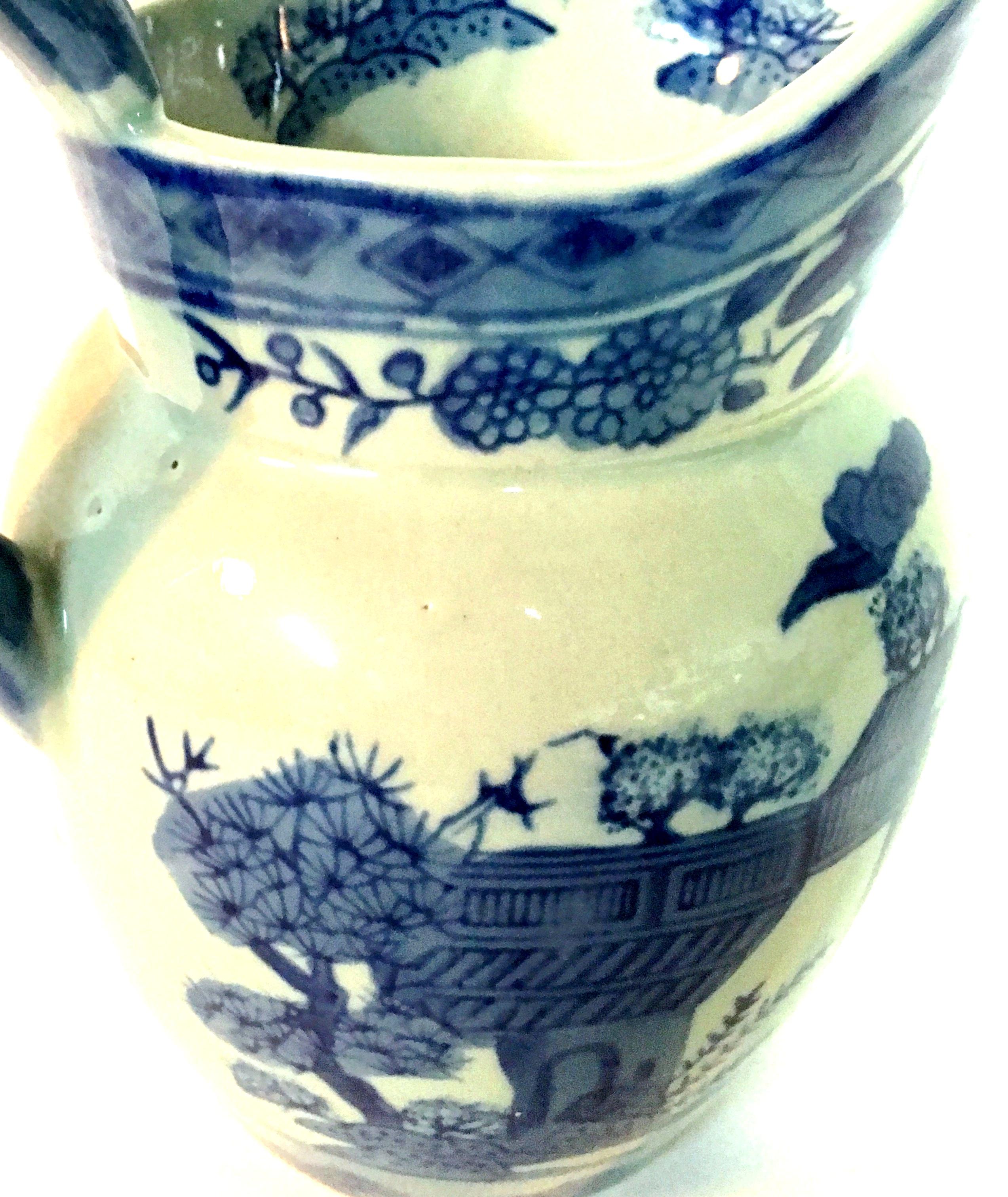 19th Century Asian Ceramic Glaze Blue & White Celadon Beverage Pitcher For Sale 2