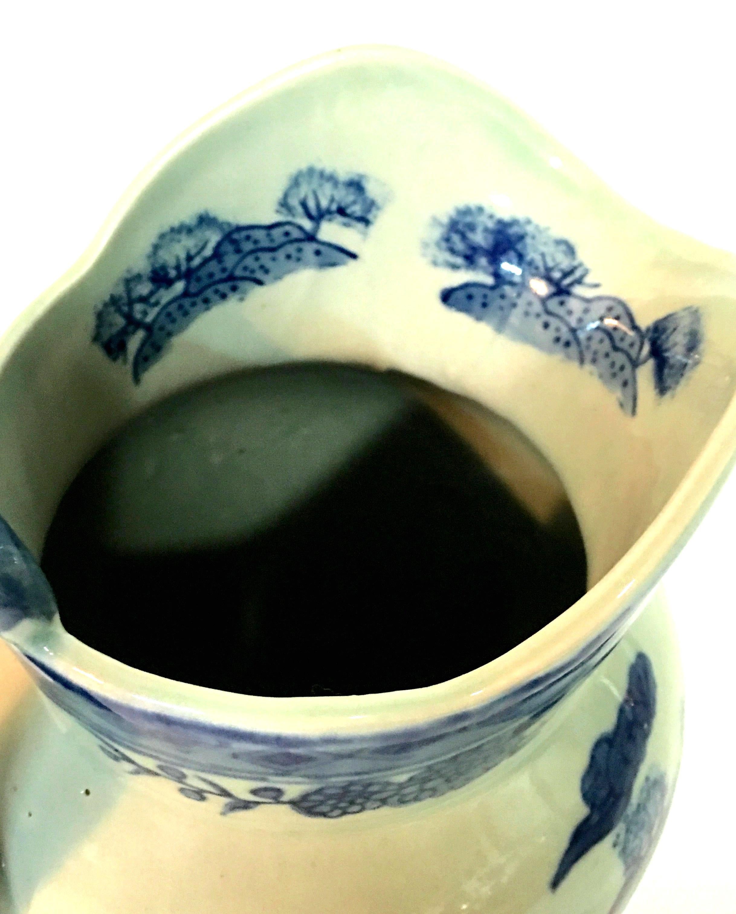 19th Century Asian Ceramic Glaze Blue & White Celadon Beverage Pitcher For Sale 3
