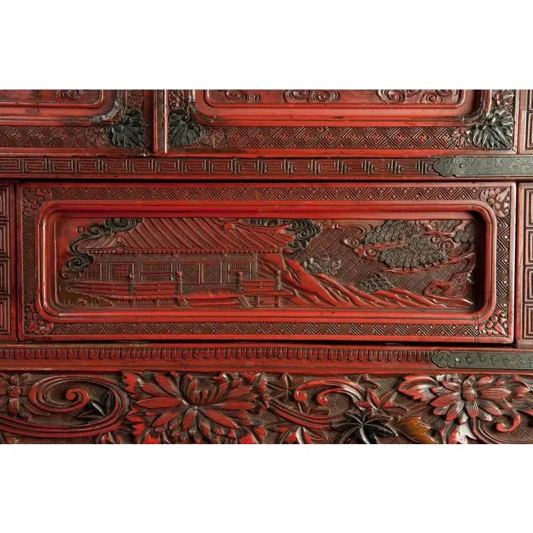 Wood  19th Century Japanese Cinnabar / Lacquer Cabinet For Sale