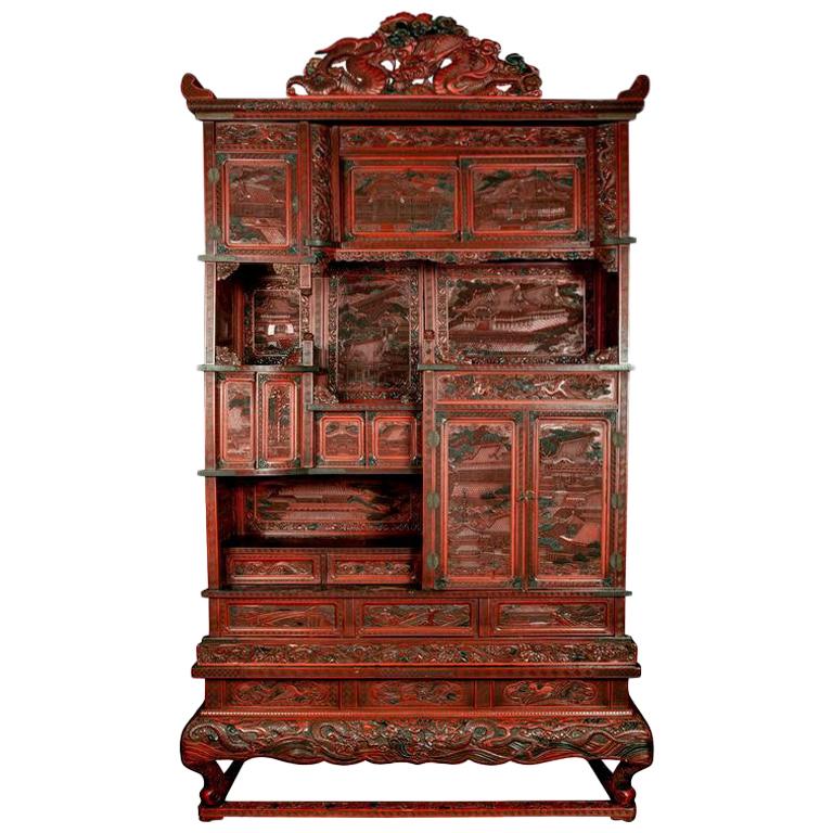 Extraordinary 19th Century Japanese Cinnabar Cabinet