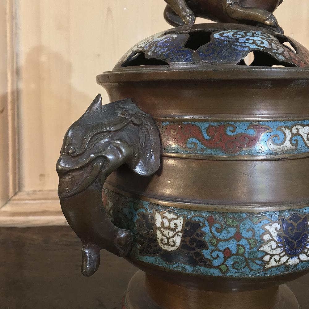 Cinese Bruciaincenso asiatico Cloisonné del XIX secolo in vendita