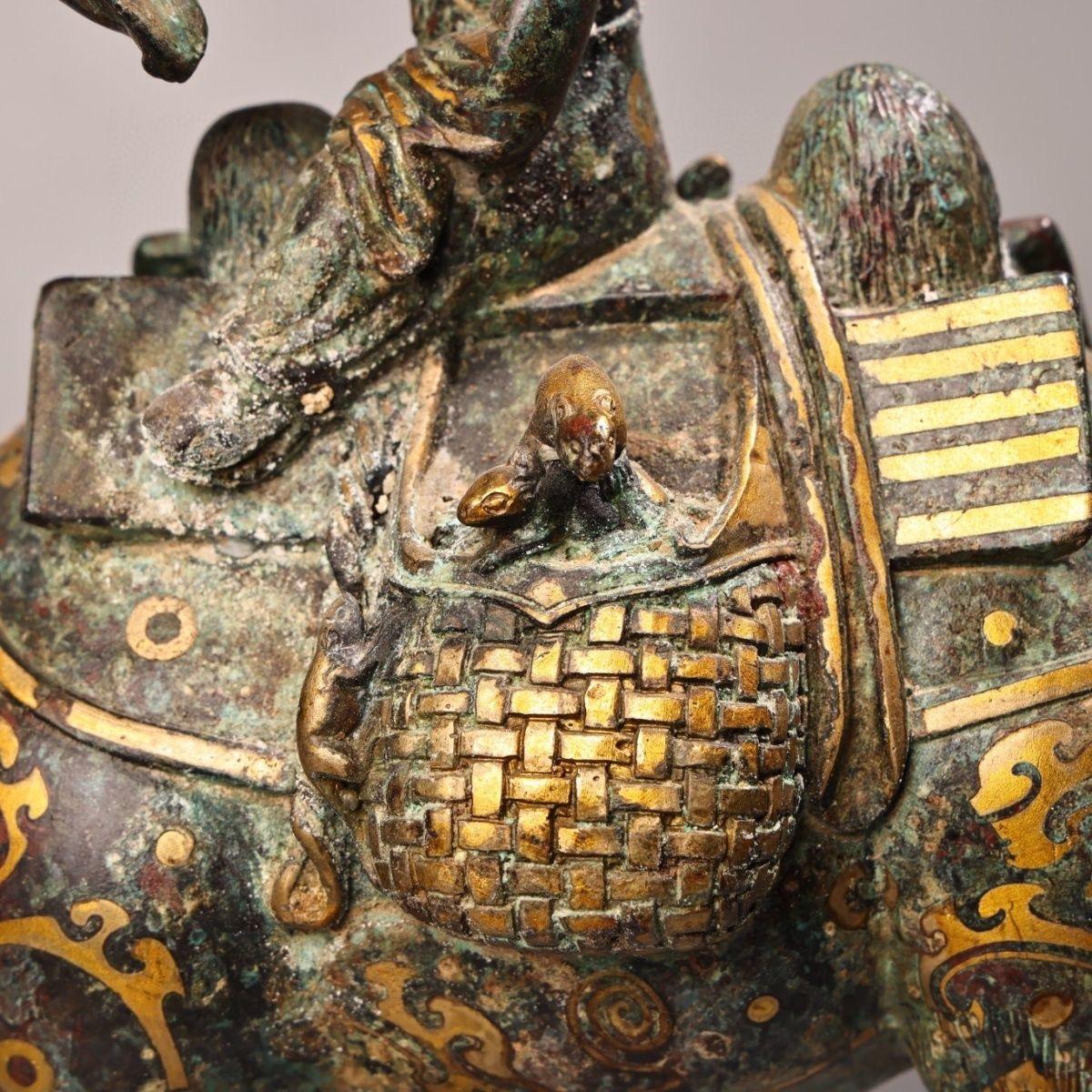 19th Century Asian Gold Bronze Lady Riding Camel Statue For Sale 8