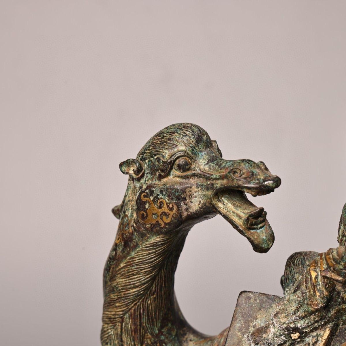 19th Century Asian Gold Bronze Lady Riding Camel Statue For Sale 5