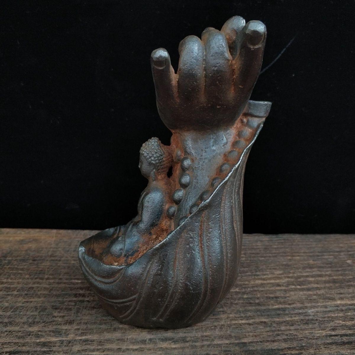19th Century Asian Iron Buddha Sitting Under Buddha Hand Statue For Sale 1