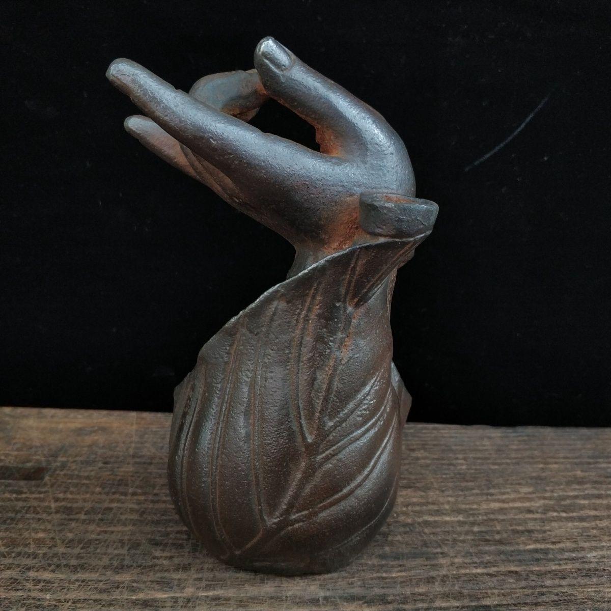 19th Century Asian Iron Buddha Sitting Under Buddha Hand Statue For Sale 2