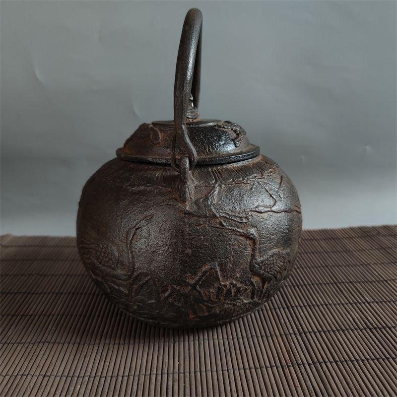 19th Century Asian Iron Teapot with Longevity Crane Pine Tree Patterns 3