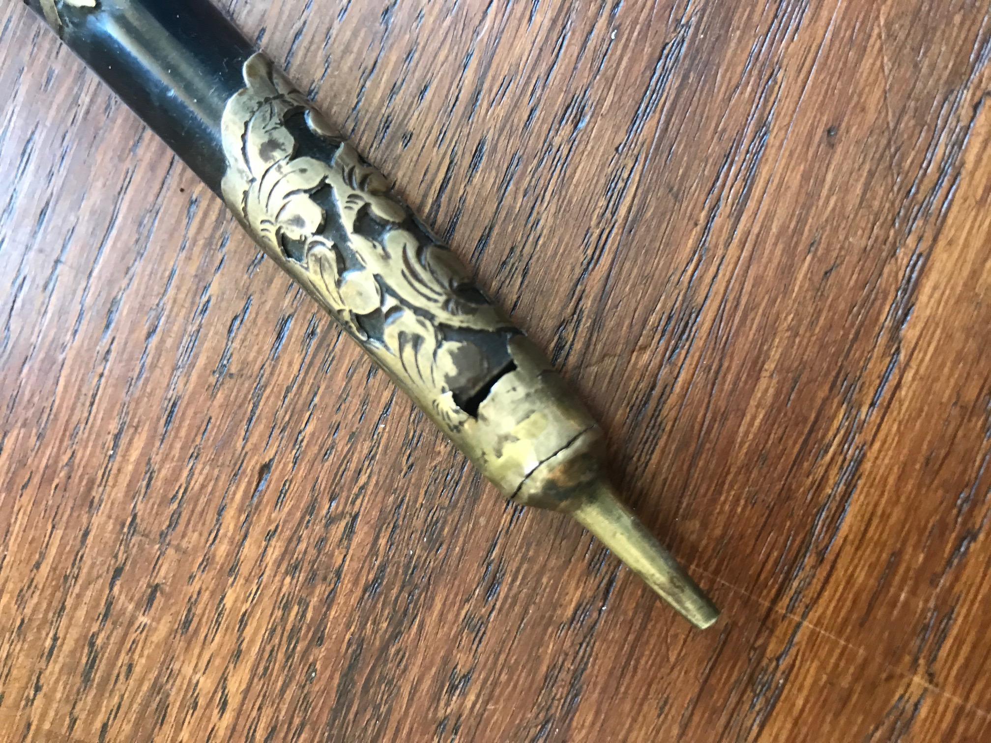 19th Century Asian Napoleon III Period Iron Wood and Brass Opium Pipe For Sale 5