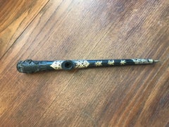 19th Century Asian Napoleon III Period Iron Wood and Brass Opium Pipe