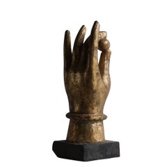 19th Century Gold Asian Tropical Wood Pearl of Wisdom Hand, Antique Table Décor