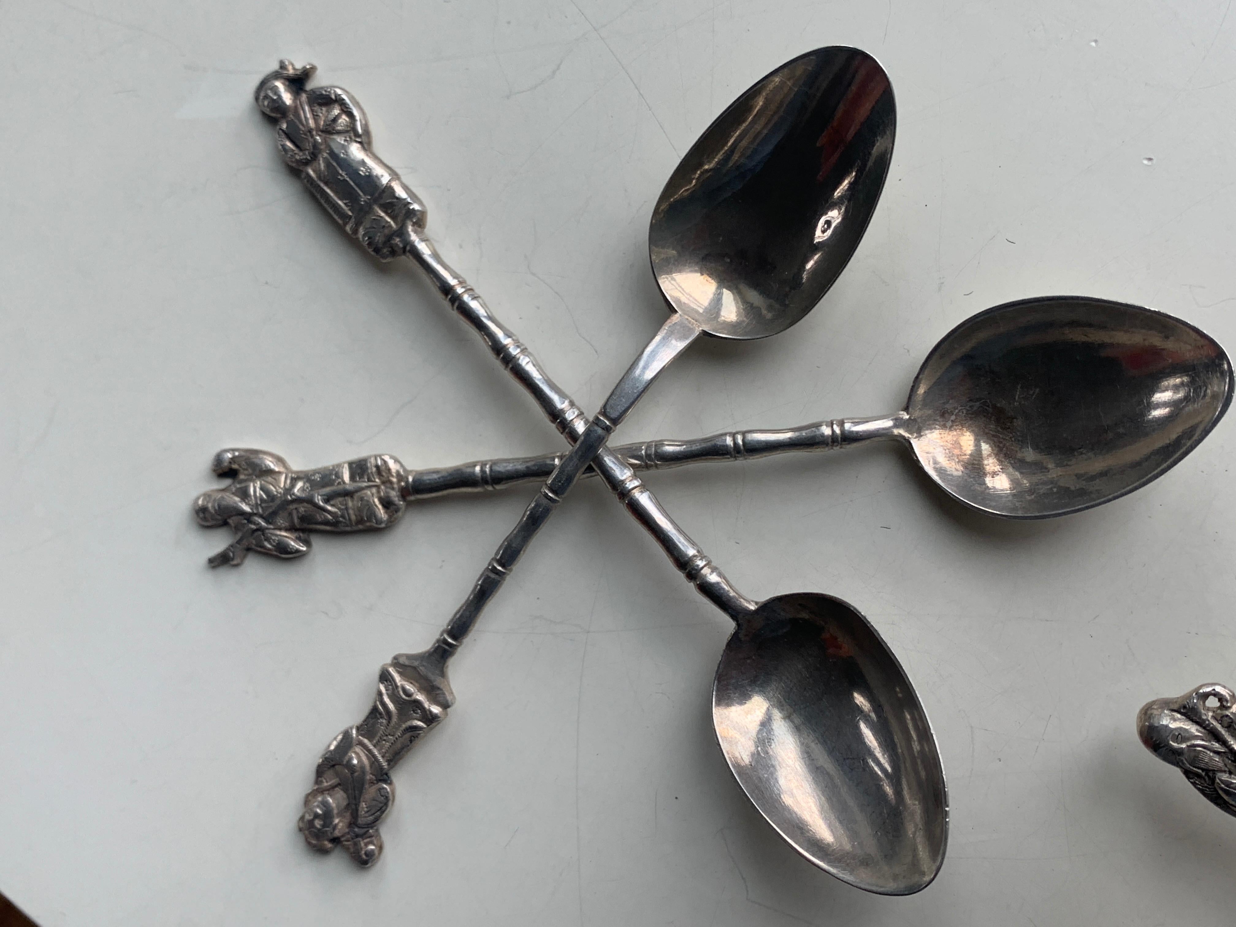 19th Century Asian Silver Set of Six Silver Teaspoons with Figures For Sale 7
