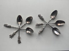 19th Century Asian Silver Set of Six Silver Teaspoons with Figures