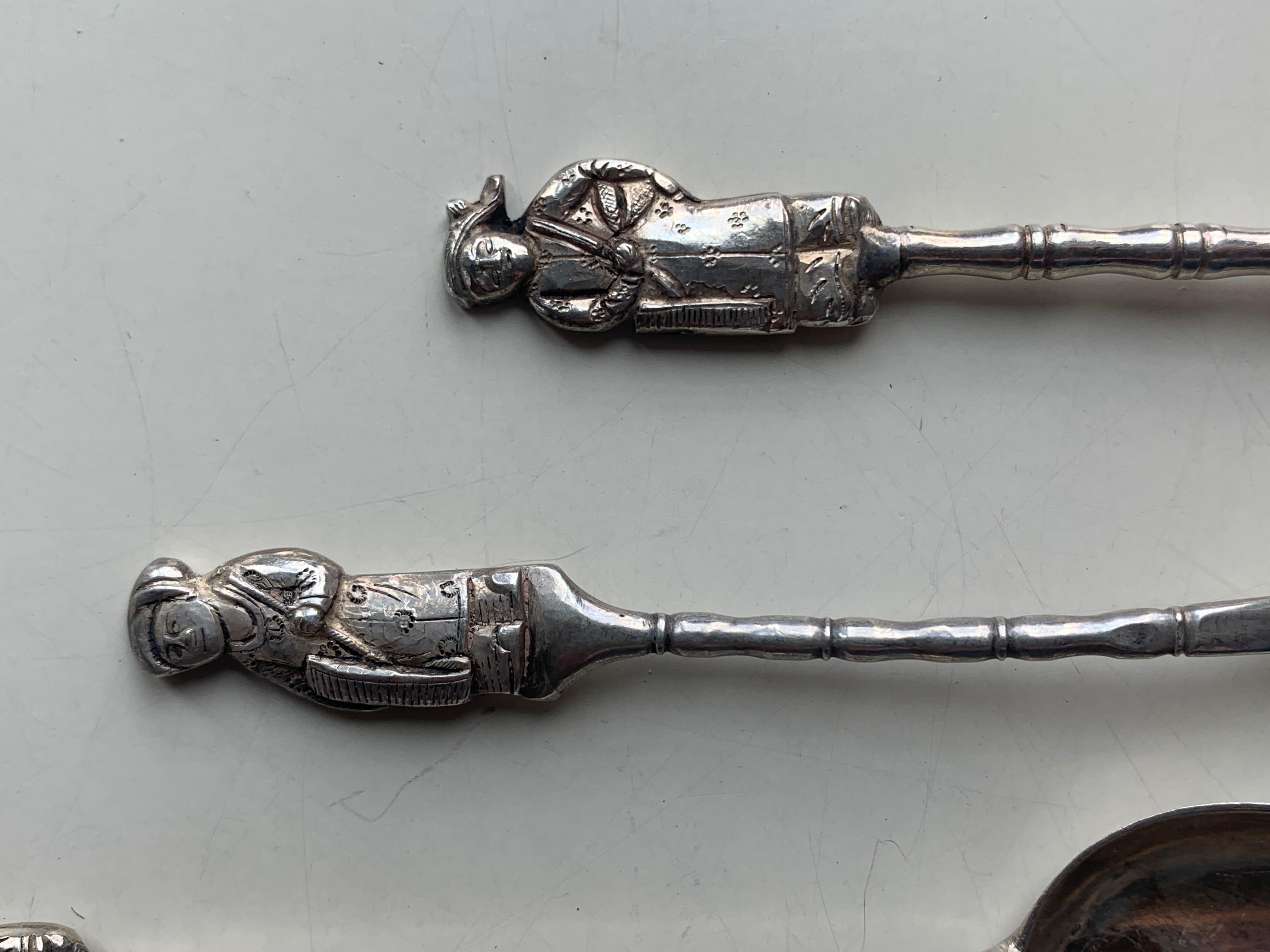 19th Century Asian Silver Set of Six Silver Teaspoons with Figures For Sale 3