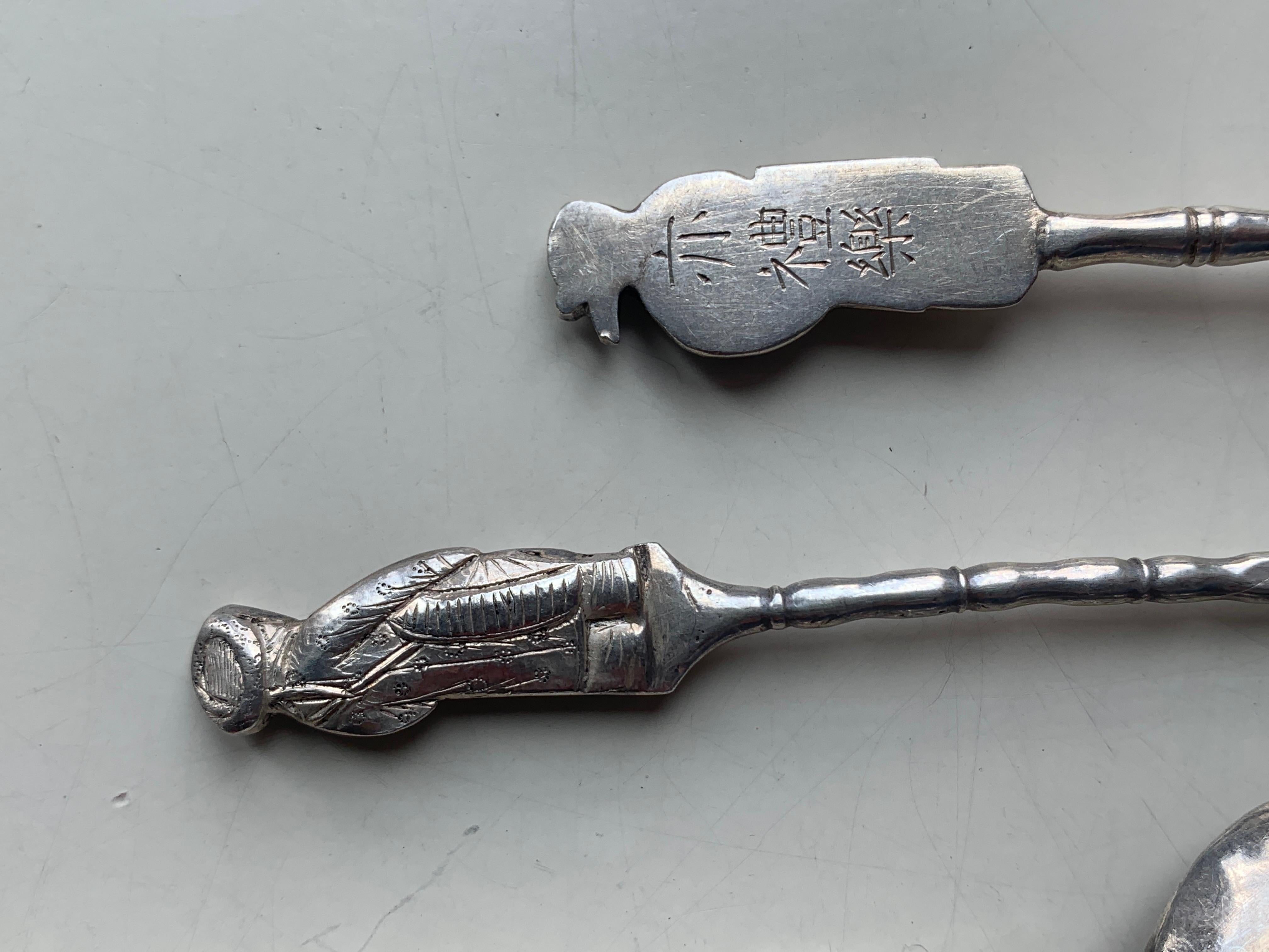 19th Century Asian Silver Set of Six Silver Teaspoons with Figures For Sale 5