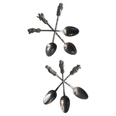 19th Century Asian Silver Set of Six Silver Teaspoons with Figures