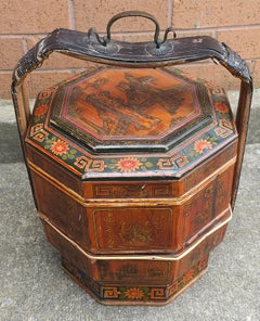 19th Century Asian Two-Tier Lacquered And Decorated Handled Basket