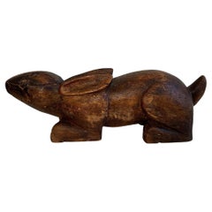 19th Century Asian Wooden Sculpture of an Rabbit, Hand-Carved, around 1860