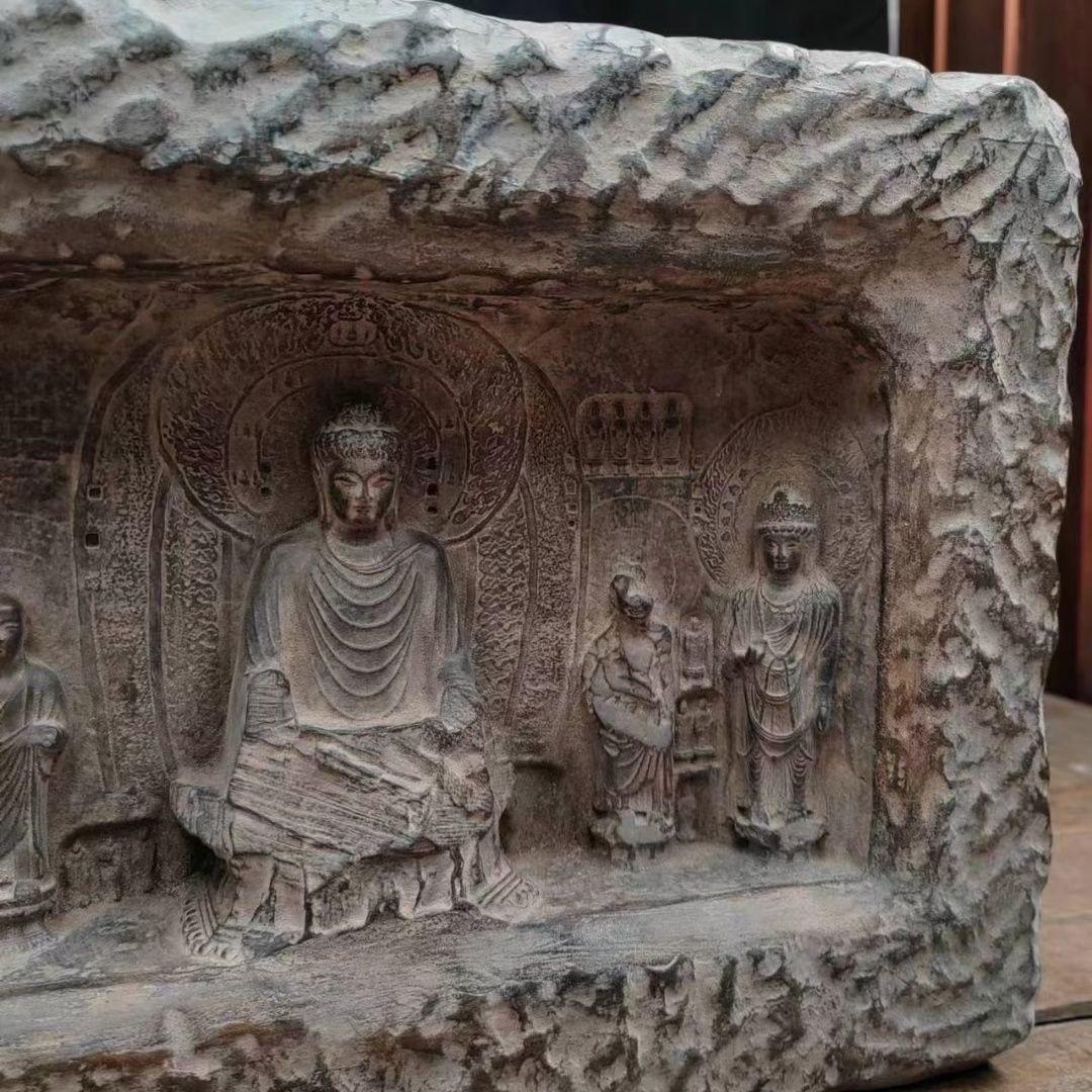 Sculpture d'histoire des Bouddhas Dun Huang en argile asiatique du 19e siècle en vente 2