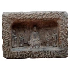 19th Century Asian Zisha Clay Dun Huang Buddhas Story Sculpture