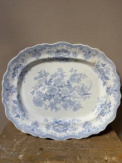 Große Platte mit asiatischem Fasan aus dem 19. Jahrhundert, blau-weiß, Staffordshire