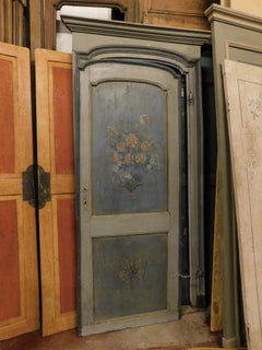 19th Century Antique Wood Lacquered Blue Door with Frame, Elegant For Sale  at 1stDibs