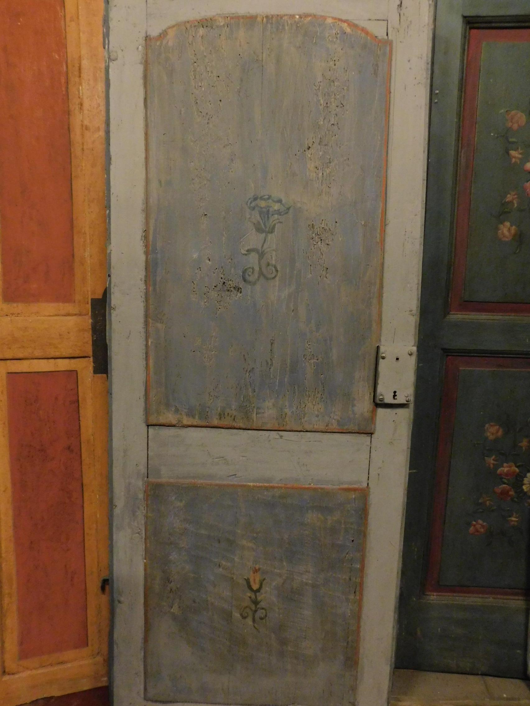 19th Century Antique Wood Lacquered Blue Door with Frame, Elegant For Sale 3