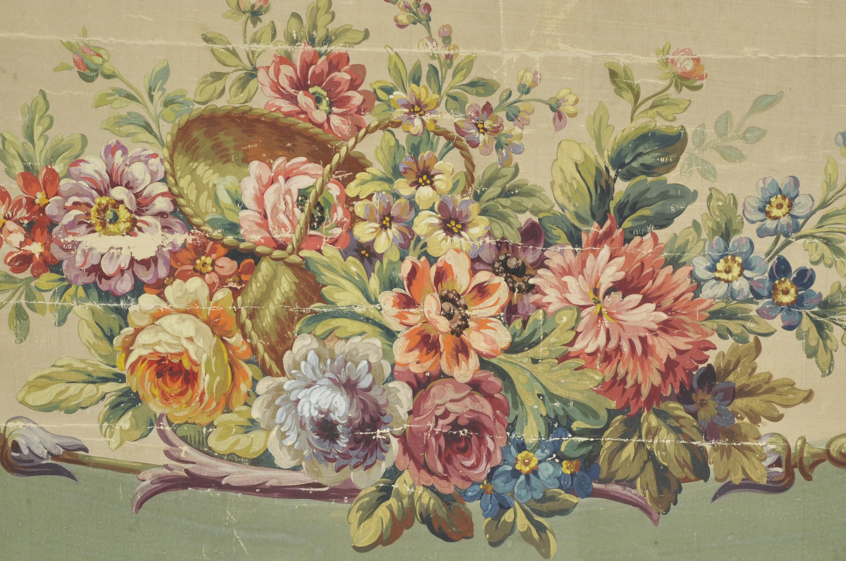 Louis XVI 19th Century Aubusson Cardboard with Flower Basket Decor For Sale
