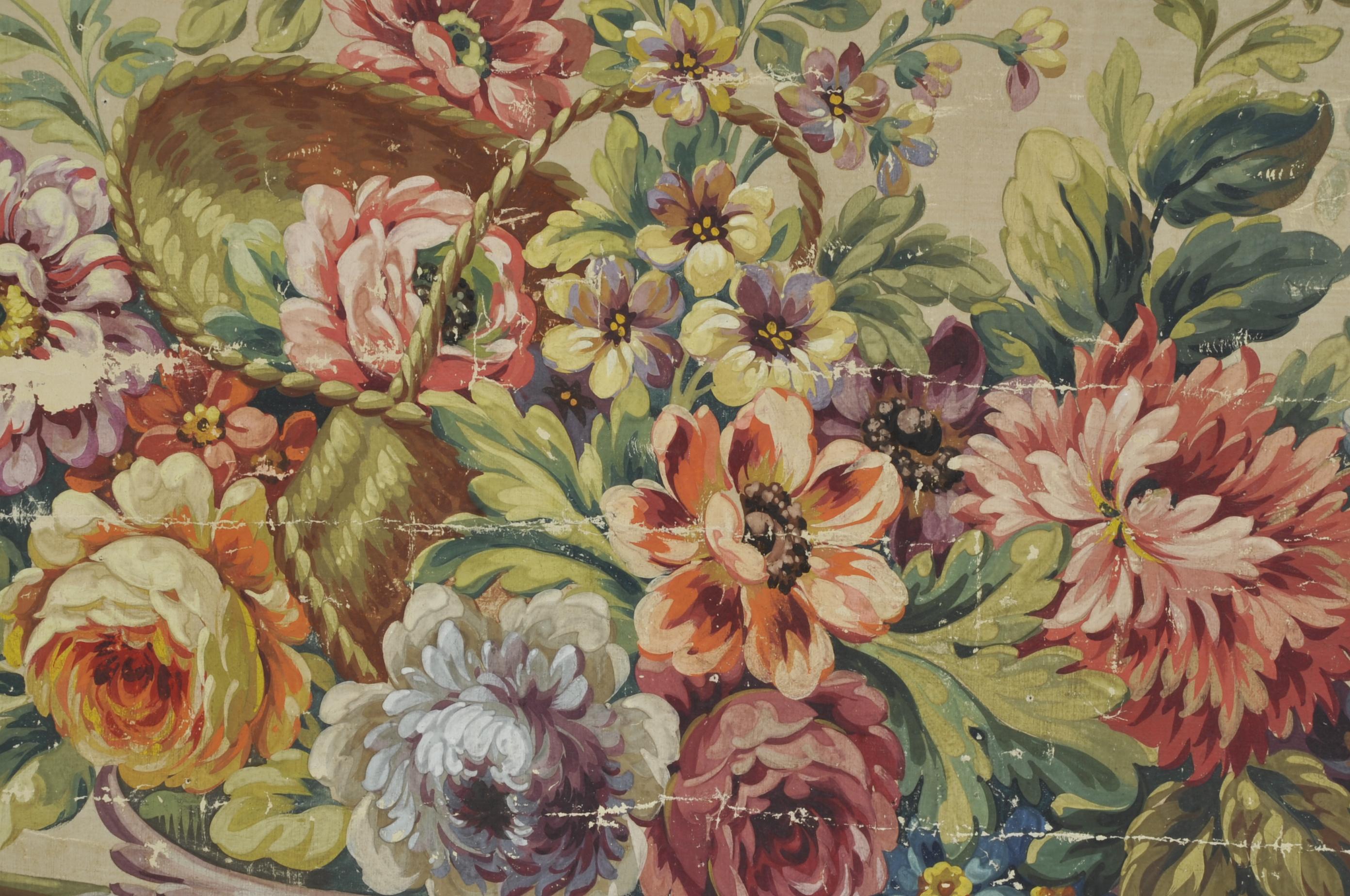 Aubusson-Karton aus dem 19. Jahrhundert mit Blumenkorb-Dekor im Zustand „Relativ gut“ im Angebot in BARSAC, FR