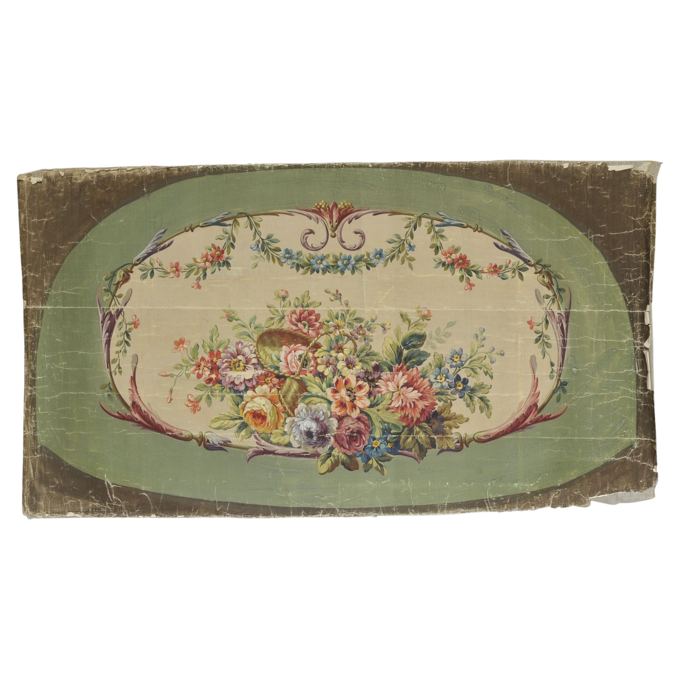 19th Century Aubusson Cardboard with Flower Basket Decor For Sale