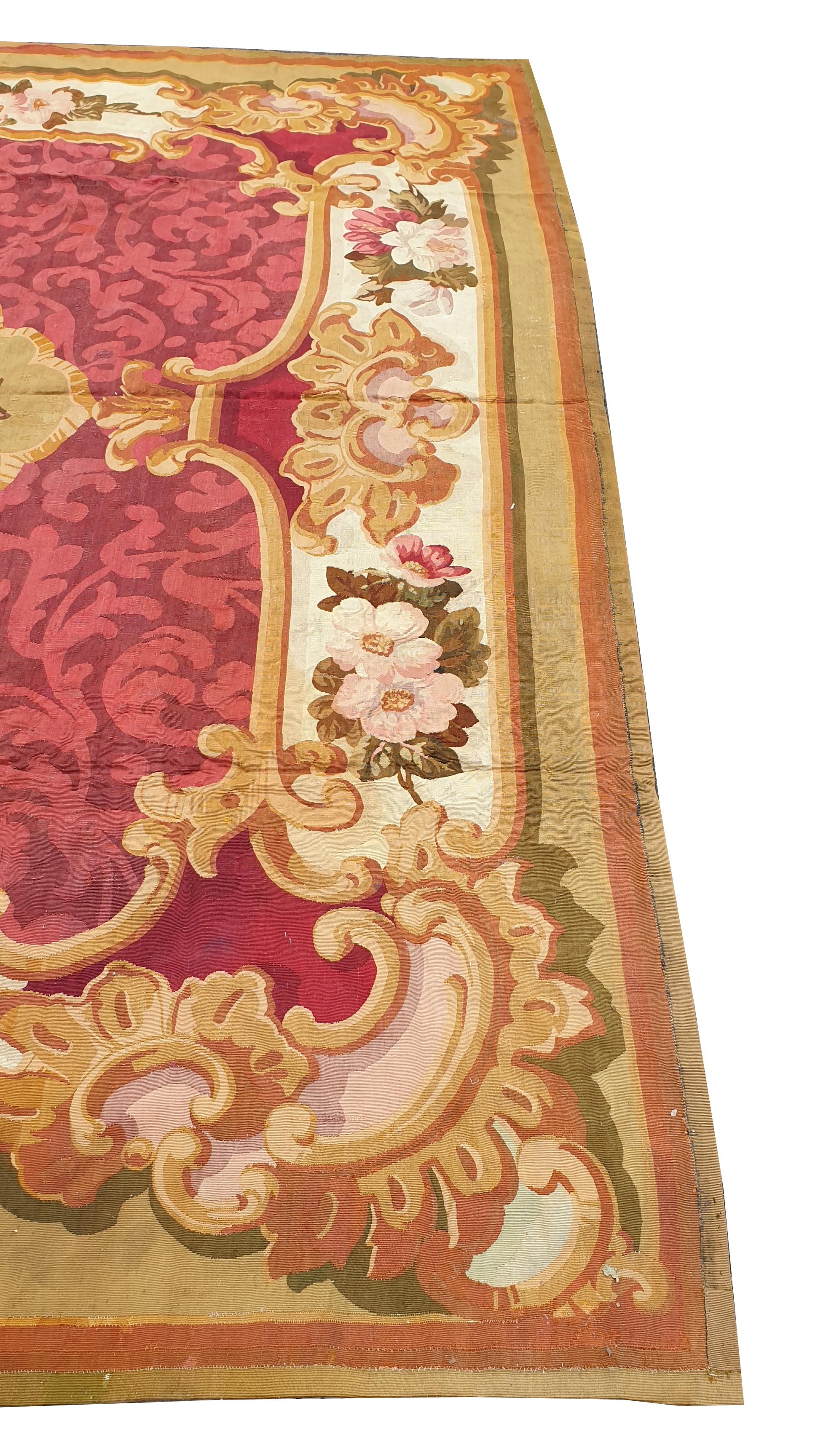 19th century Aubusson carpet (napoleon 3) - N 910 In Excellent Condition For Sale In Paris, FR