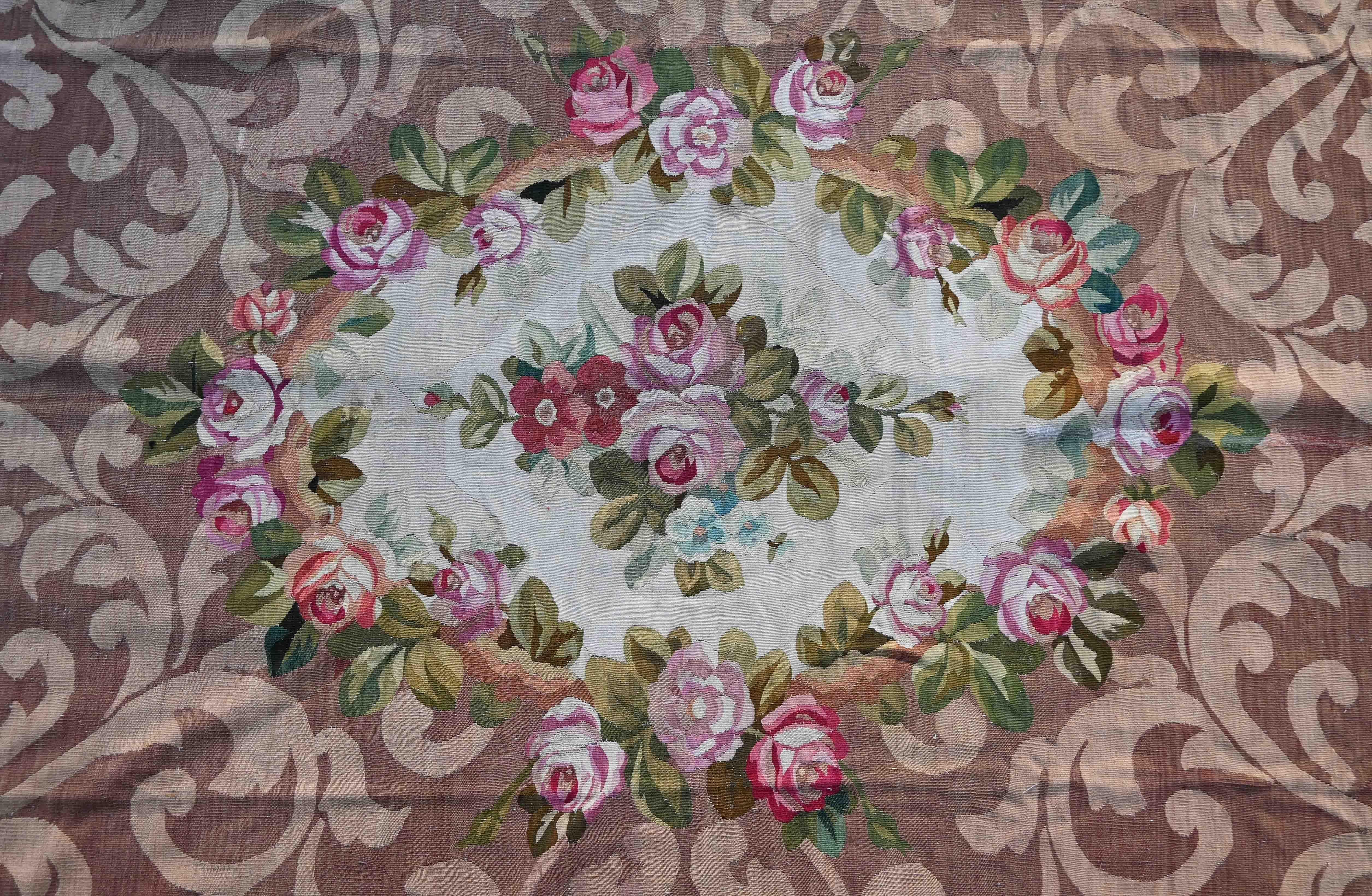 Aubusson-Teppich des 19. Jahrhunderts, Stil Napoleon III - 3m15x2m63, N° 1382 (Wolle) im Angebot