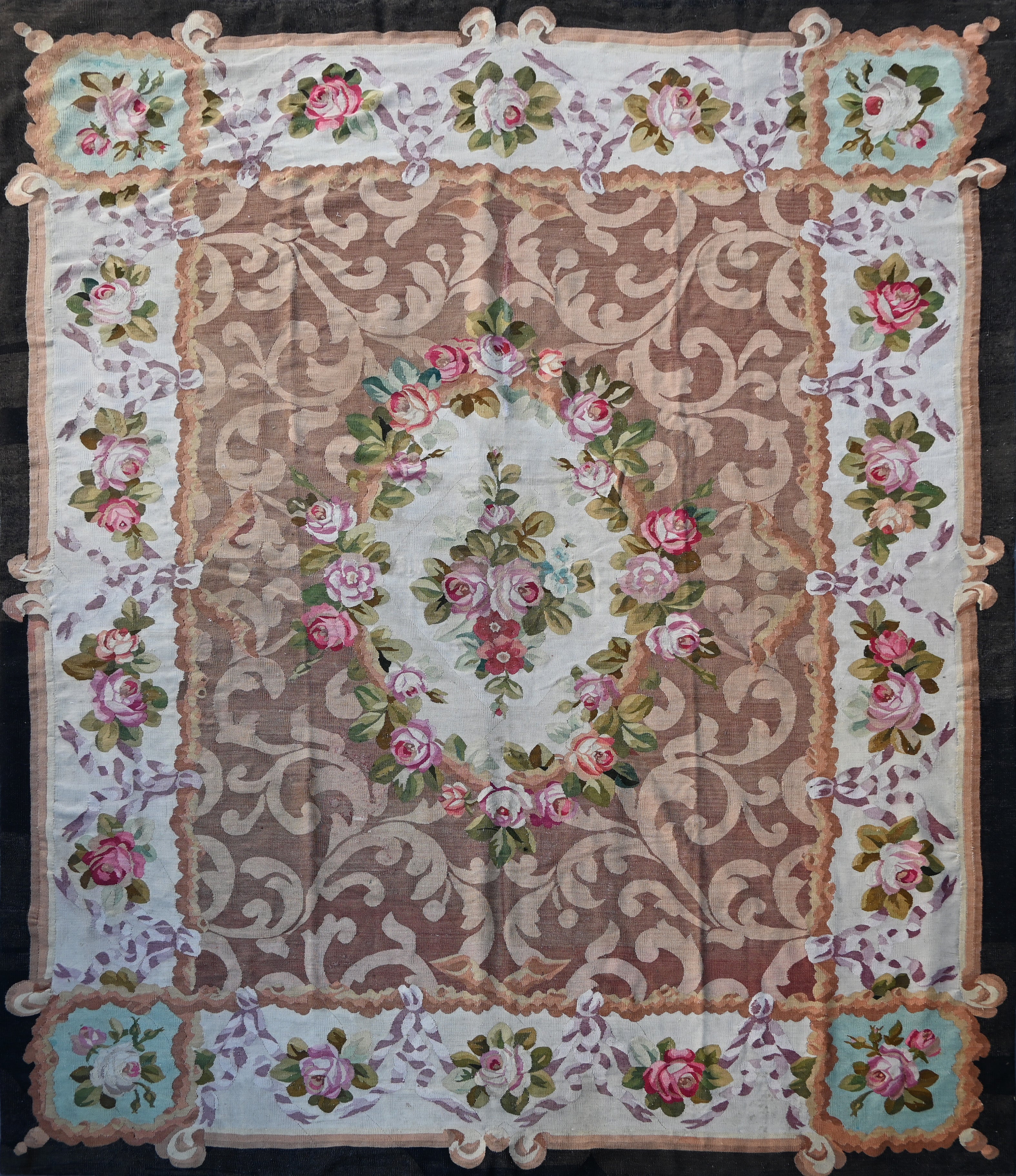 19th Century Aubusson Rug, Napoleon III Style - 3m15x2m63, N° 1382 For Sale