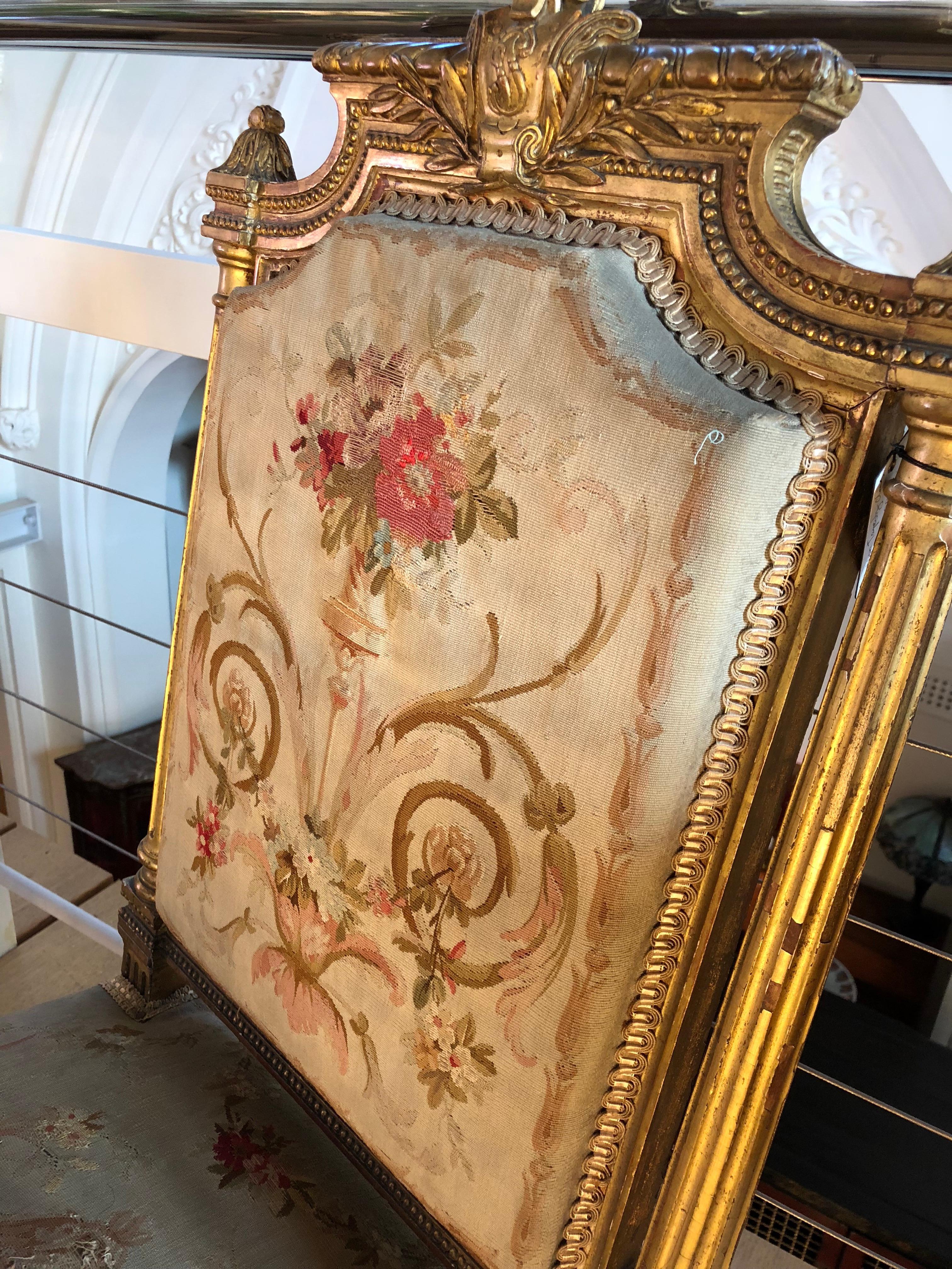 Hand-Crafted 19th Century Aubusson Tapestry French Chairs with Giltwood, Pair For Sale